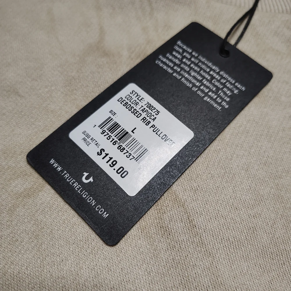 True Religion Beige Tie-dye Debossed Pullover Sweatshirt Mens Large New